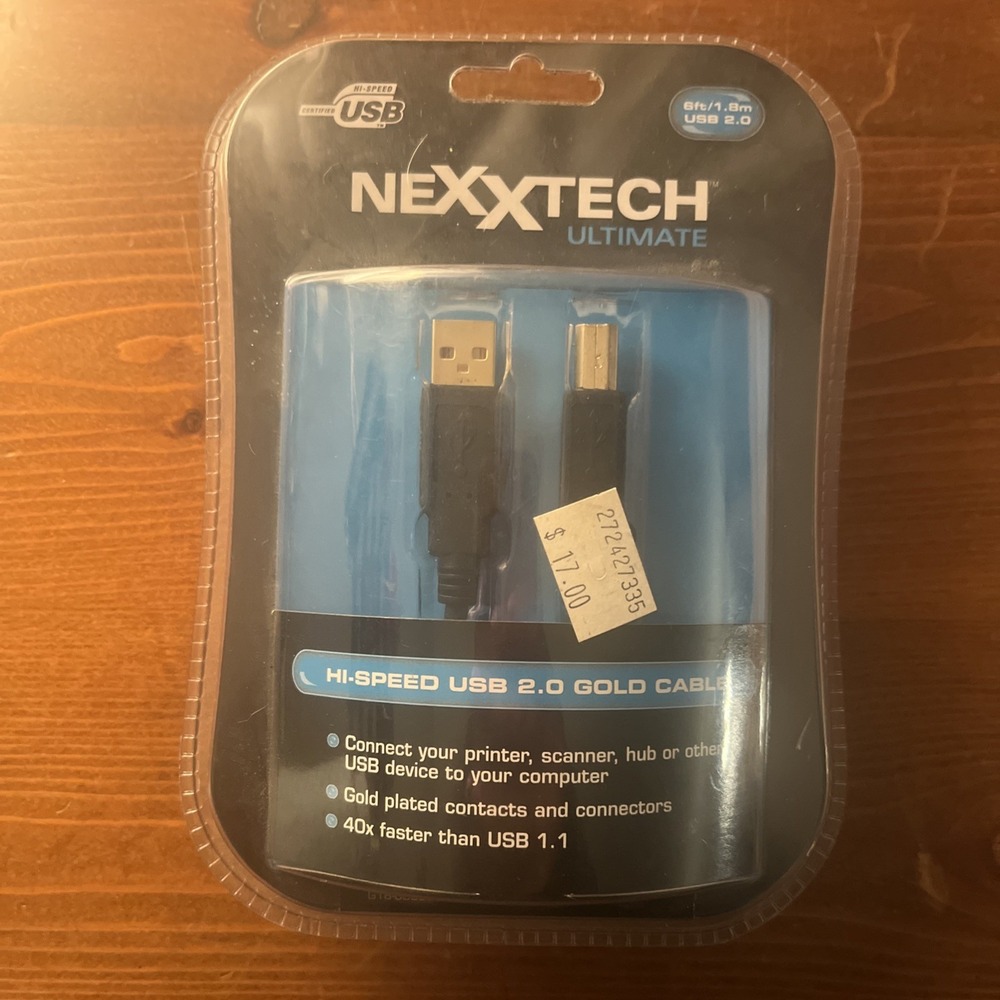 NEW Nexxtech Hi-Speed 6ft USB 2.0 Cable Type-A to Type-B Gold Tipped USB-A USB-B